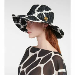 Valentino One Stud Raffia-effect Sunhat