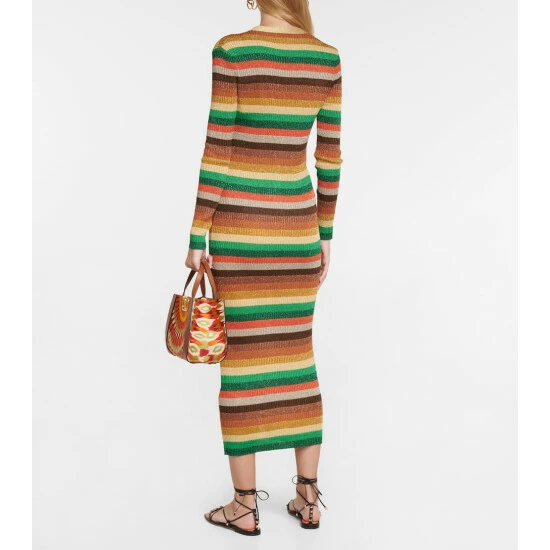 Valentino Lurex® Striped V-neck Midi Dress 4 Valentino Lurex® Striped V-neck Midi Dress - Image 2