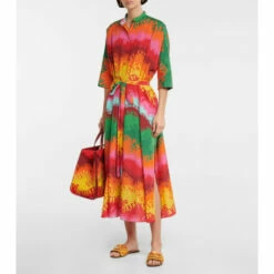 Valentino Printed Silk And Cotton Midi Dress
