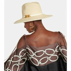 Valentino VLogo Leather-trimmed Straw Hat