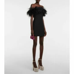 Valentino Feather-trimmed Crêpe Minidress
