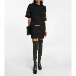 Valentino VLogo Chain Bouclé And Lace Minidress