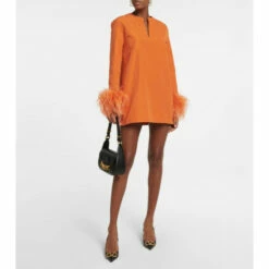 Valentino Feather-trimmed Faille Minidress