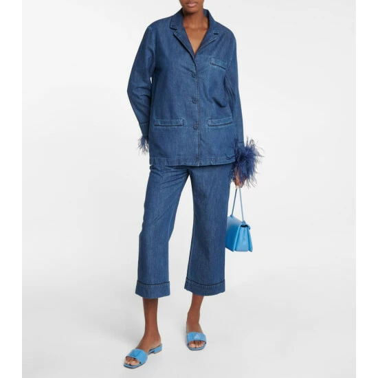 Valentino Feather-trimmed Denim Jacket 3 Valentino Feather-trimmed Denim Jacket