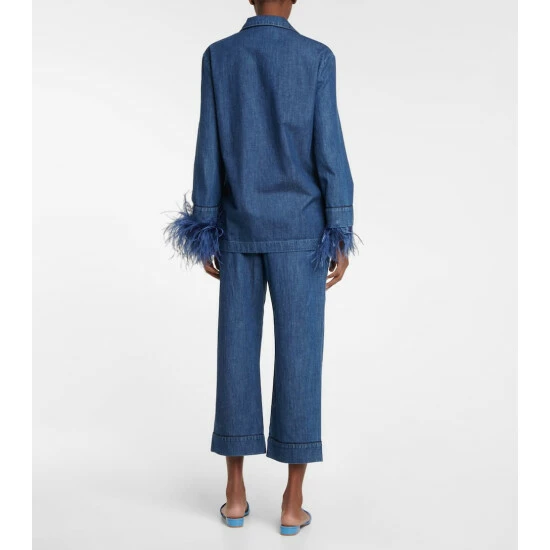 Valentino Feather-trimmed Denim Jacket 4 Valentino Feather-trimmed Denim Jacket - Image 2