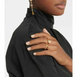 Valentino VLogo Faux Pearl And Crystal Stacked Ring