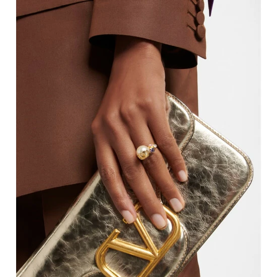 Valentino VLogo Faux Pearl And Crystal Ring 3 Valentino VLogo Faux Pearl And Crystal Ring