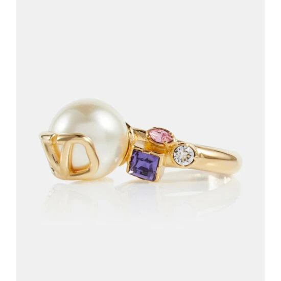 Valentino VLogo Faux Pearl And Crystal Ring 4 Valentino VLogo Faux Pearl And Crystal Ring - Image 2