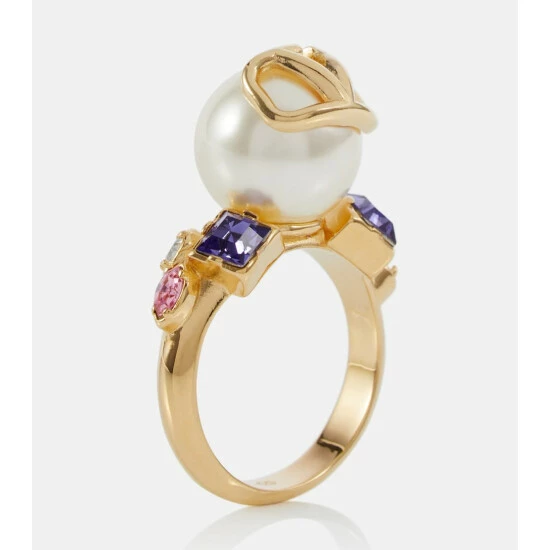 Valentino VLogo Faux Pearl And Crystal Ring 5 Valentino VLogo Faux Pearl And Crystal Ring - Image 3