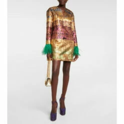 Valentino Feather-trimmed Jacquard Minidress