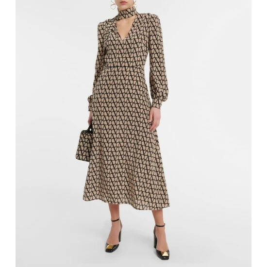 Valentino VLogo Print Silk Midi Dress 3 Valentino VLogo Print Silk Midi Dress