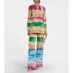 Valentino Feather-print Wide-leg Silk Pants