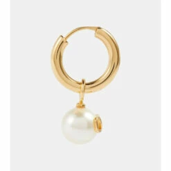 Valentino VLogo Faux Pearl Single Hoop Earring