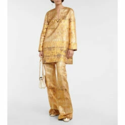 Valentino Golden Wings Wide-leg Brocade Pants