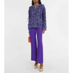 Valentino Feather-trimmed Cable-knit Cardigan